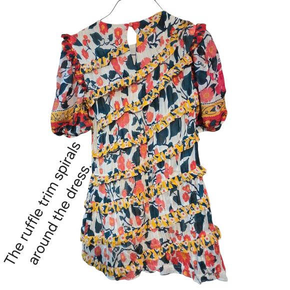 Farm Rio for Anthropologie Puff-Sleeve Fitted Mini-Dress NWT sz S Floral Ruffled - Picture 4 of 12
